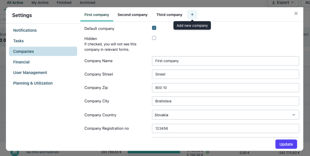 Allfred's multiple legal entities management feature enables you to handle invoicing and expenses for each agency business entity independently.