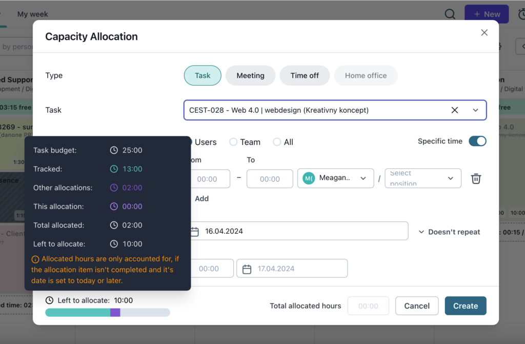 Efficiently manage your project hours with Allfred's "Left to Allocate Indicator," allowing you to monitor the remaining hours for delivering tasks.