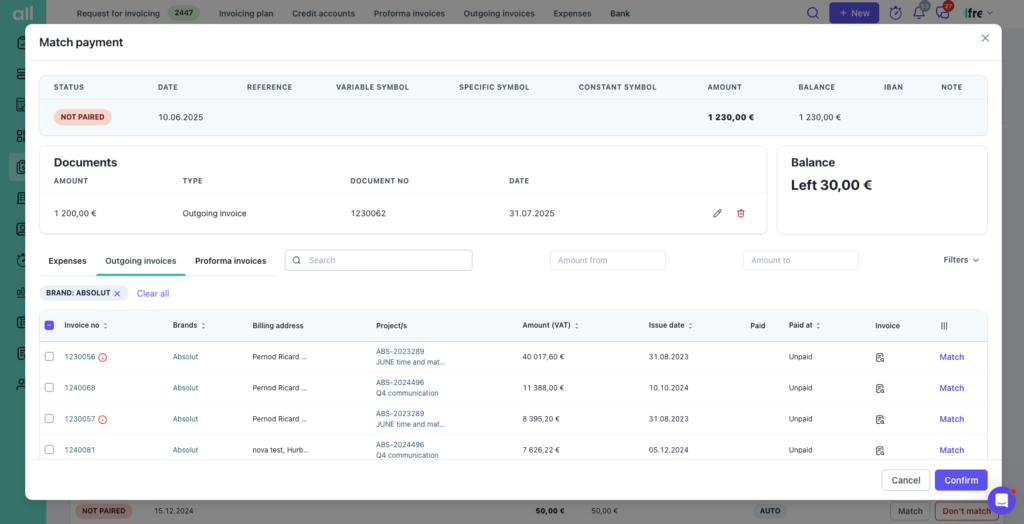 automatic payment matching